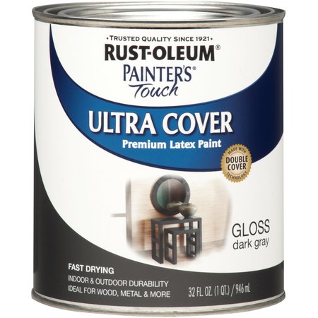 RUST-OLEUM Rust-Oleum Painters Touch Ultra Cover Gloss Dark Gray Water-Based Acrylic Ultra Cover Paint 1 qt 1986502
